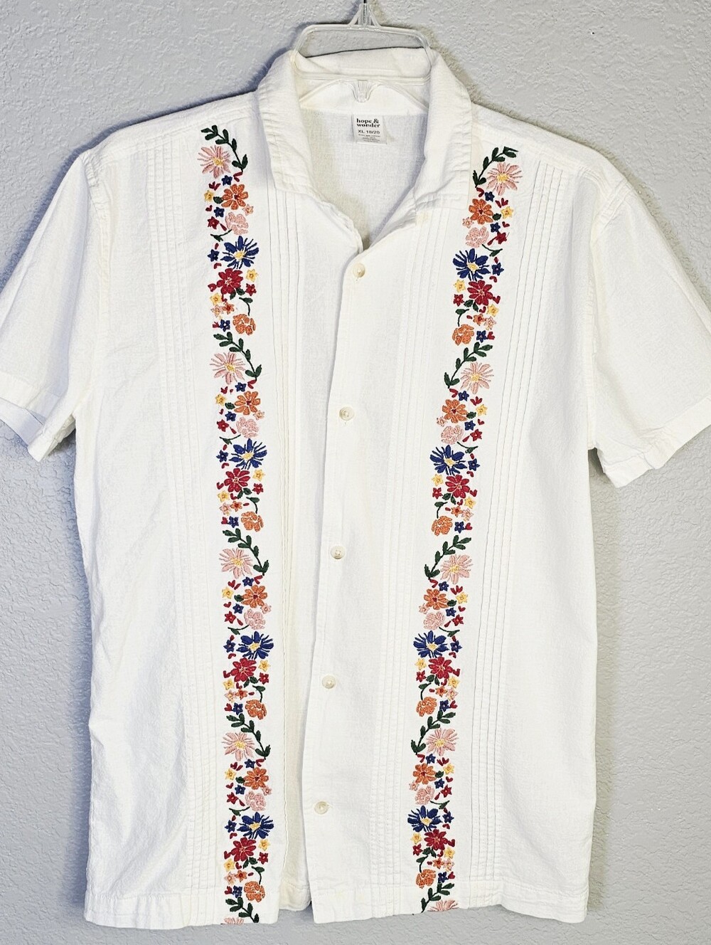 Hope & Wonder Women’s XL Floral Embroidered Linen Blend Button Front Shirt